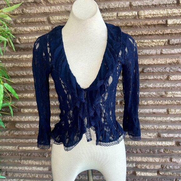 INC International Concepts Navy Blue Open Weave Lace Cardigan Sweater Size Small - Picture 6 of 7